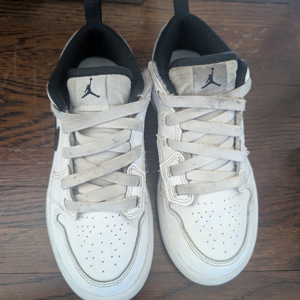 Boys Jordan White and Black Sneakers